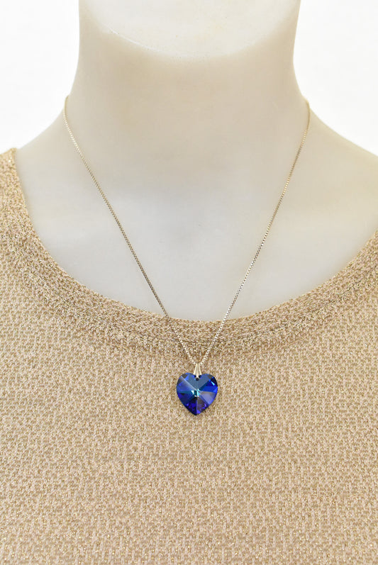 Italian 925 silver chain with cut glass blue heart
