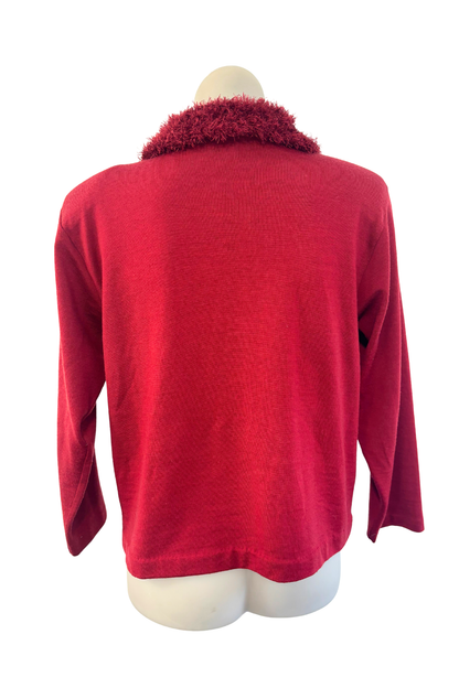 Vintage furry collar red lightweight sweater