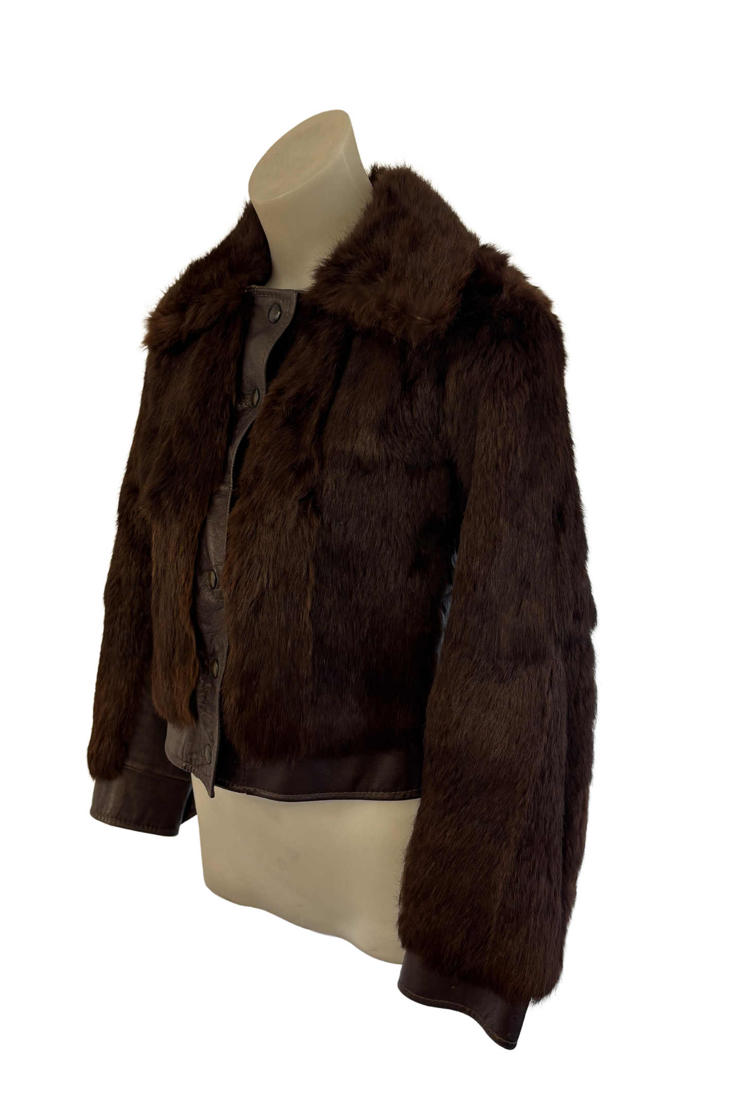 Vintage faux fur + leather jacket, S