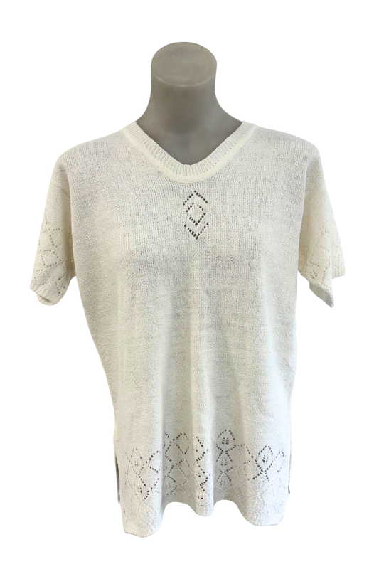 Oscar Renta white knit blouse, M
