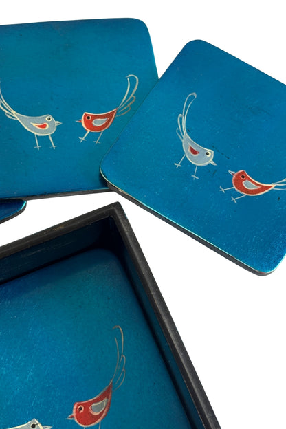 Painted Wooden Coasters Bird Motif