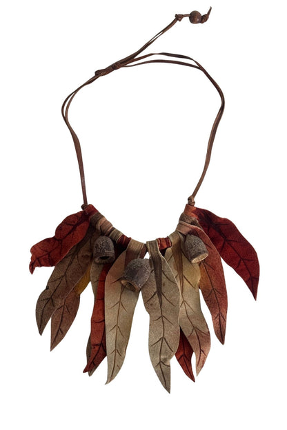 Leather autumn leaves necklace