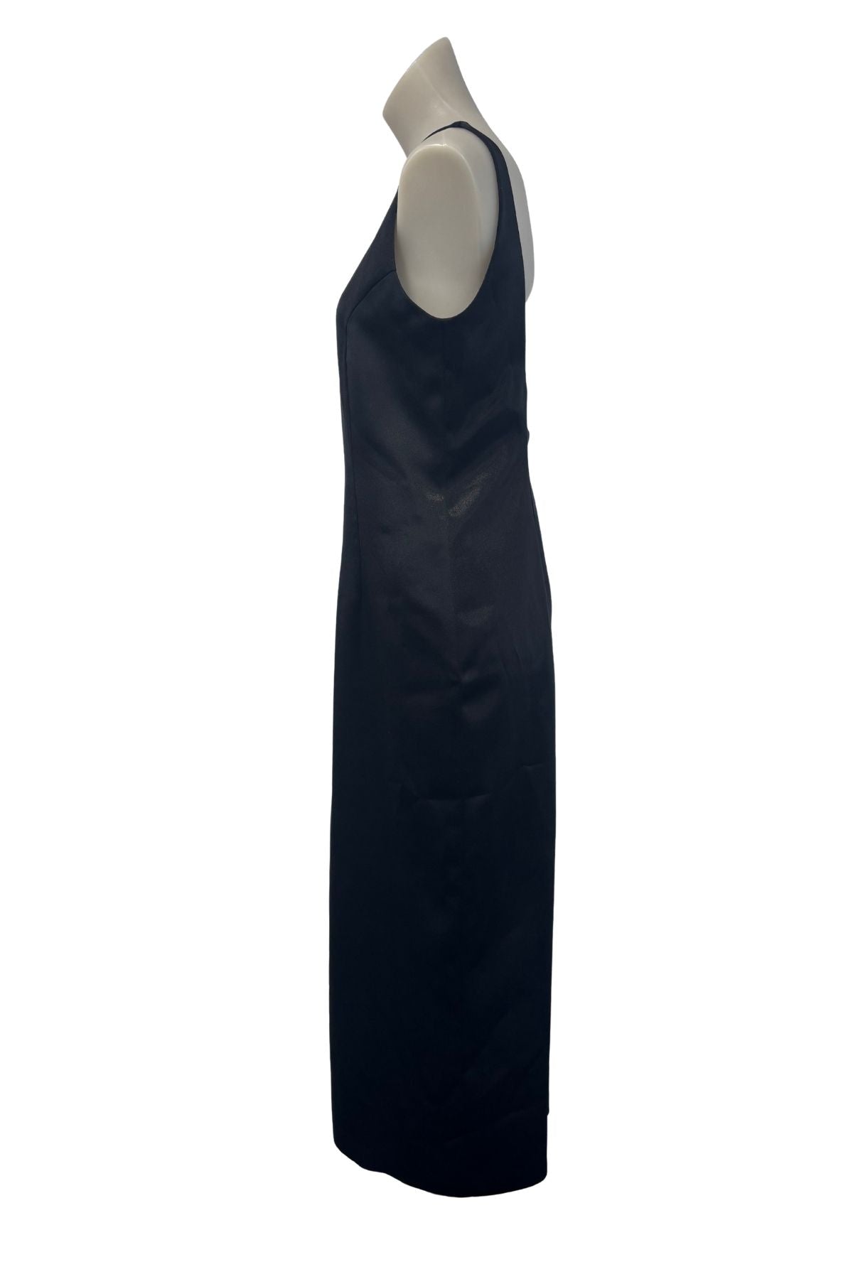 London Affair NZ made black satin dress, 10