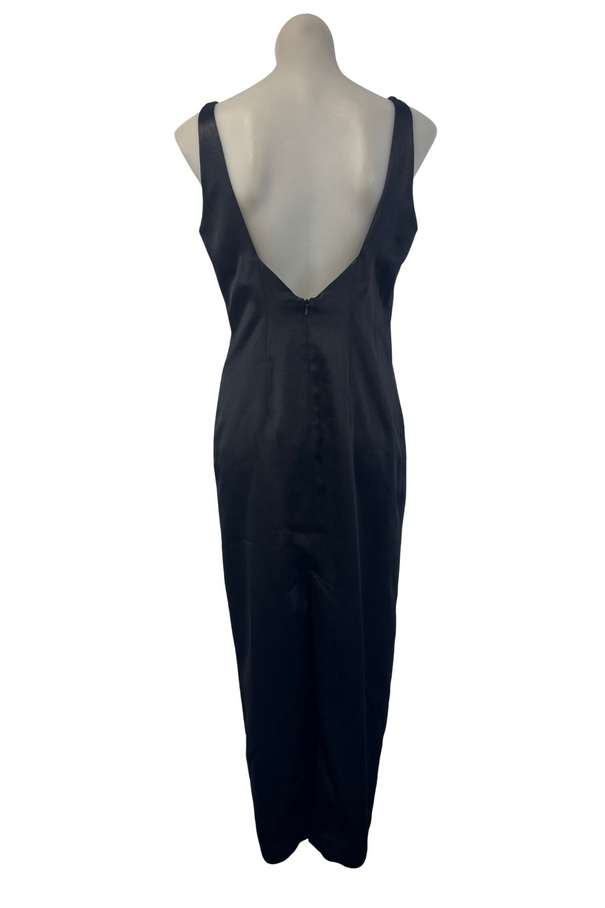 London Affair NZ made black satin dress, 10