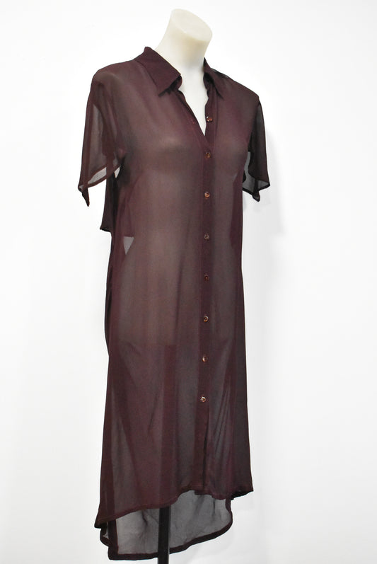 Ricochet sheer shirt dress with cowled open back, 8