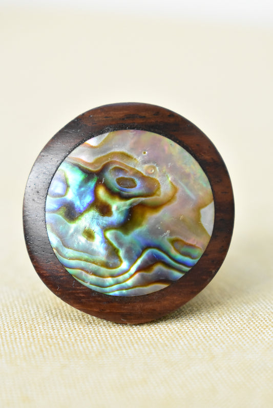 Pāua and turned wood ring