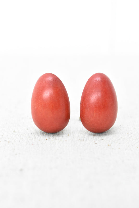 Retro red wooden clip on earrings
