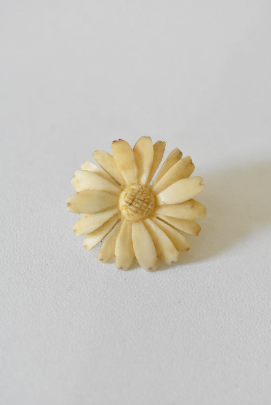 Vintage bone carved flower brooch