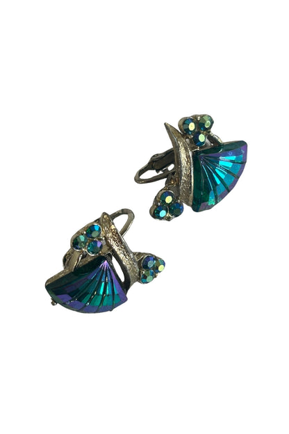 Vintage art deco peacock clip on earrings