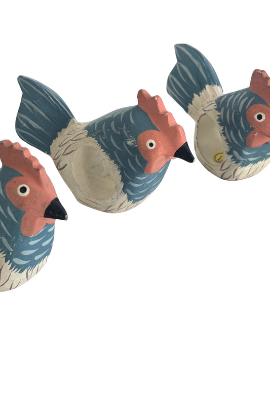 Wooden chicken napkin rings x6