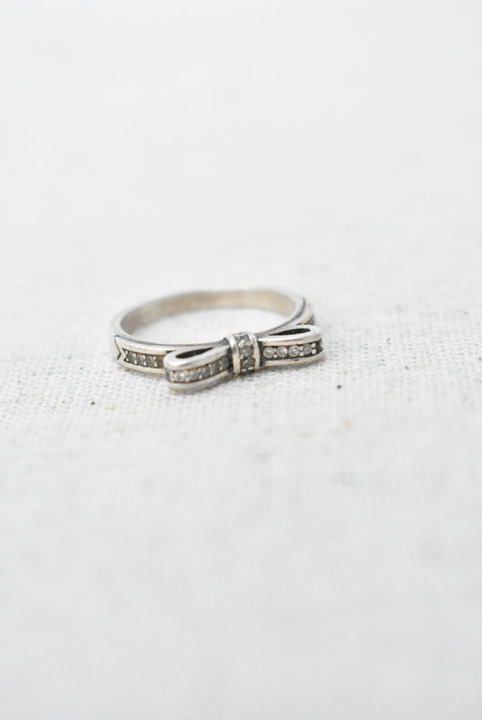 Silver and diamond bow ring