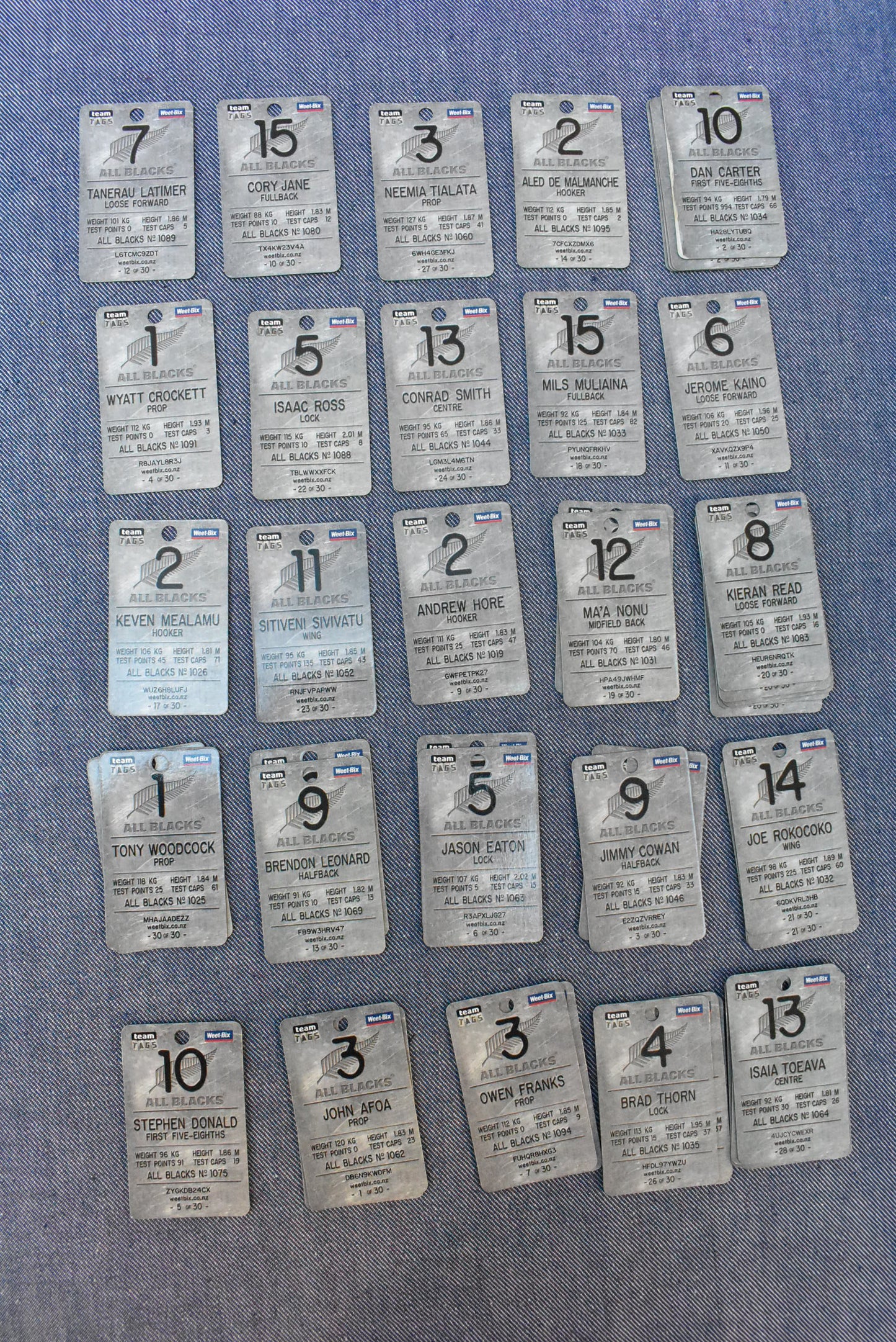 Weet-Bix holographic collectible All Blacks team tags, x48