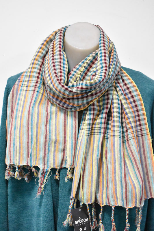 Wide colourful plaid scarf