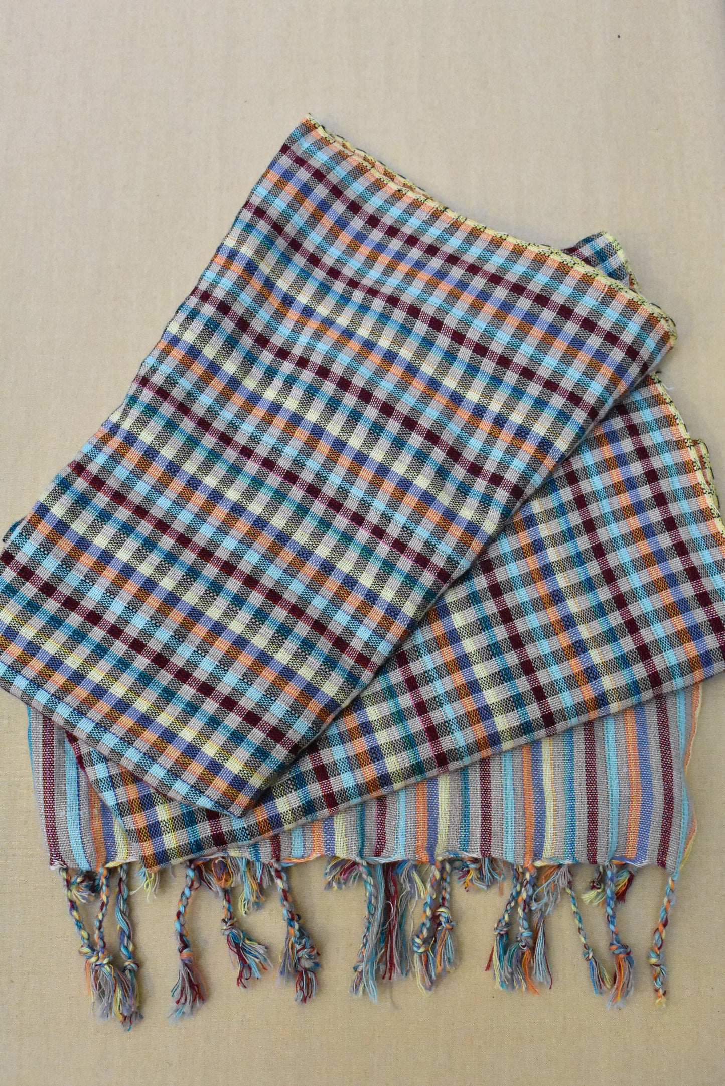 Wide colourful plaid scarf