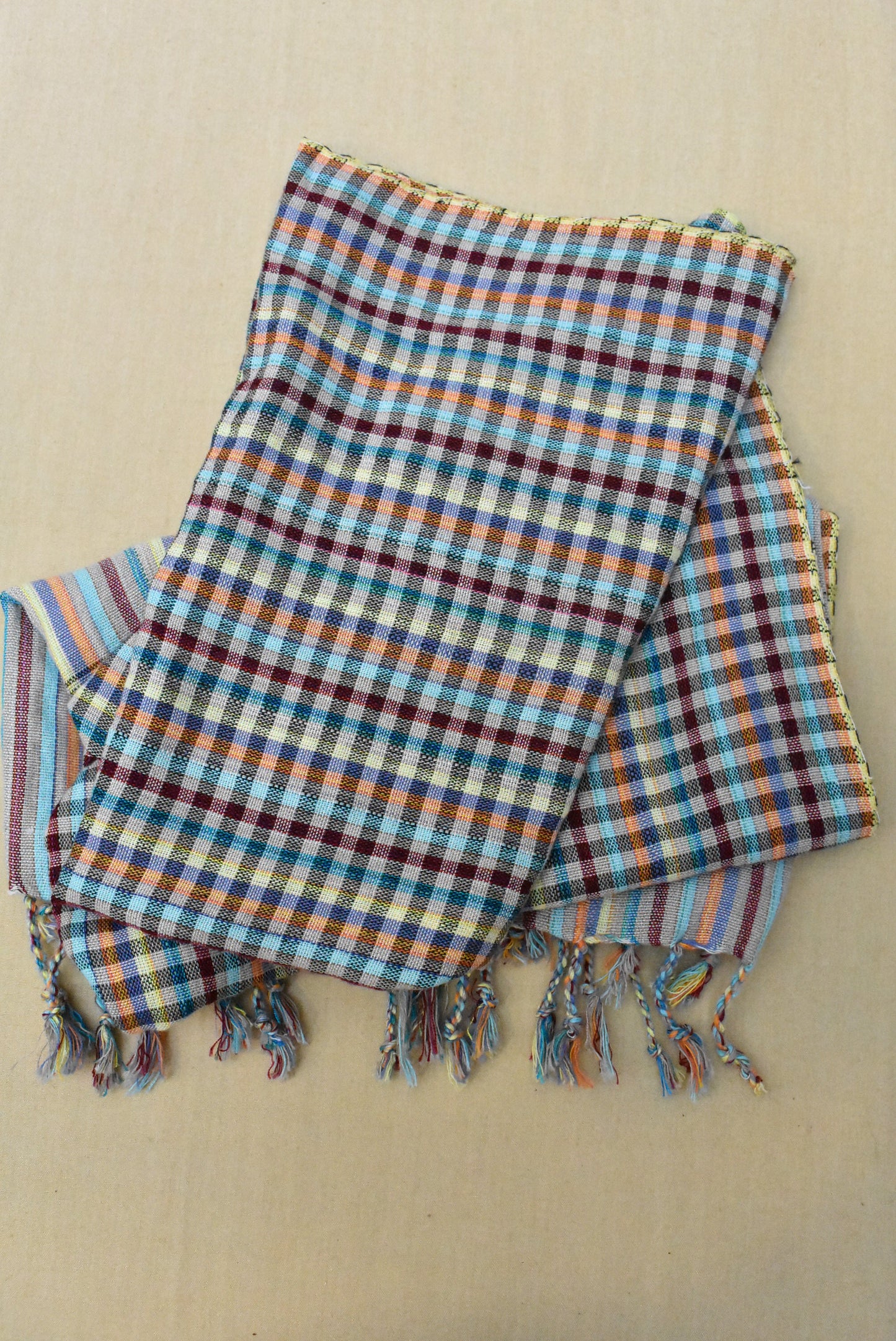 Wide colourful plaid scarf