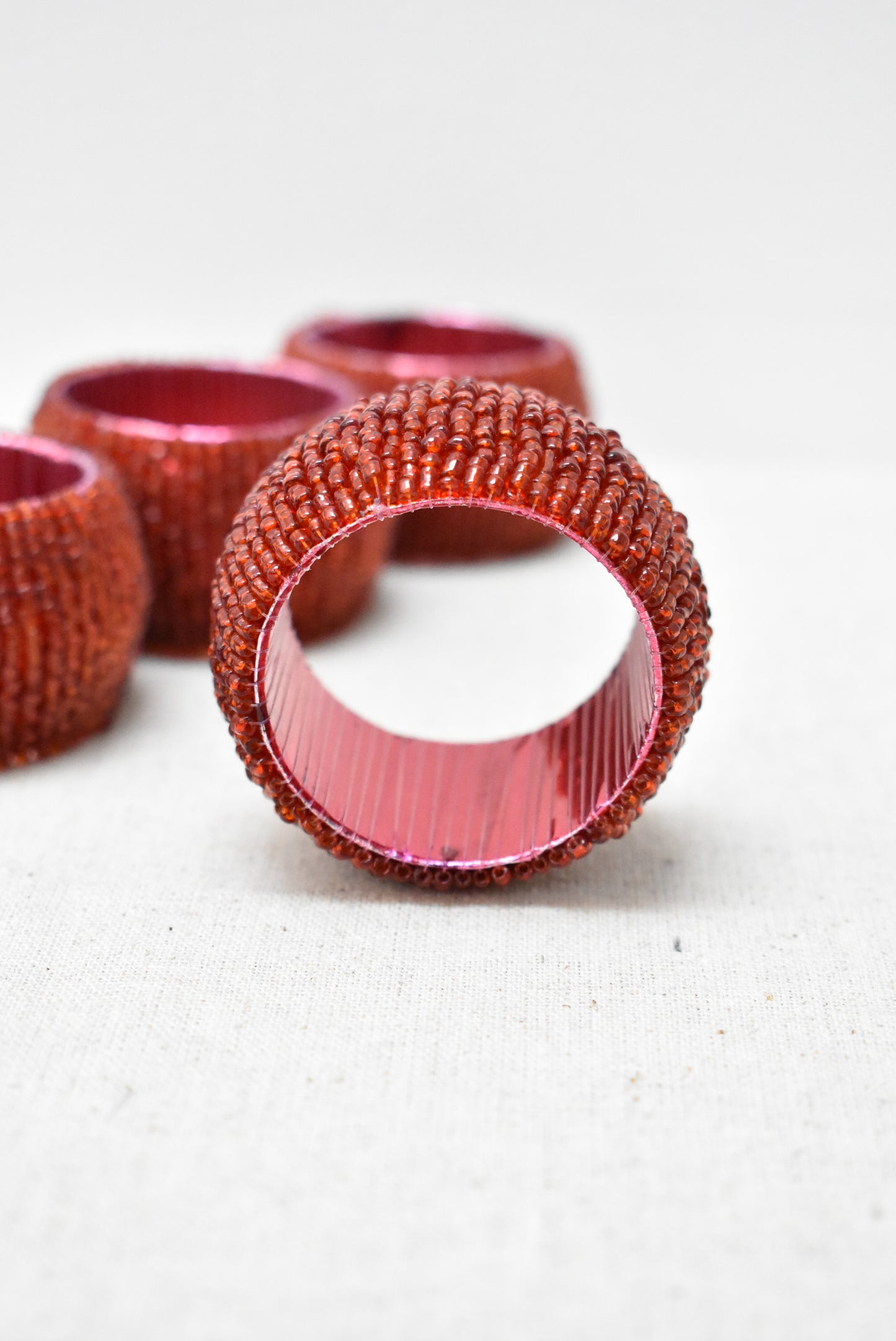 Red sparkly beaded napkin rings x4