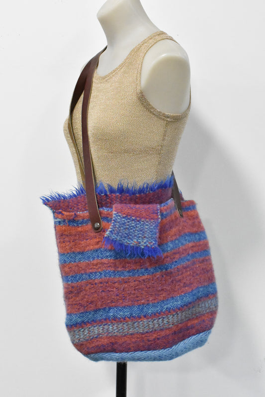 Woven wool bag with leather straps