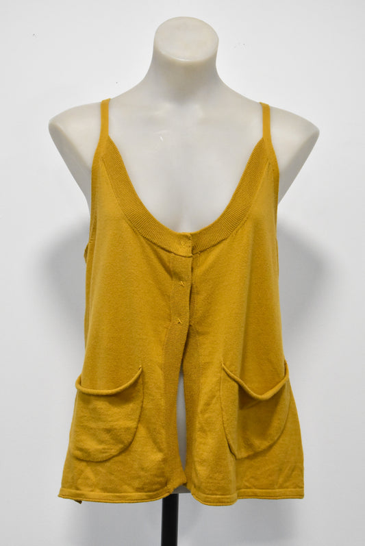 Marilyn Seyb, cashmere blend mustard cardigan vest, 14