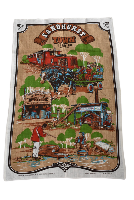 Sandhurst Town Bendigo Victoria 100% linen souvenir tea towel