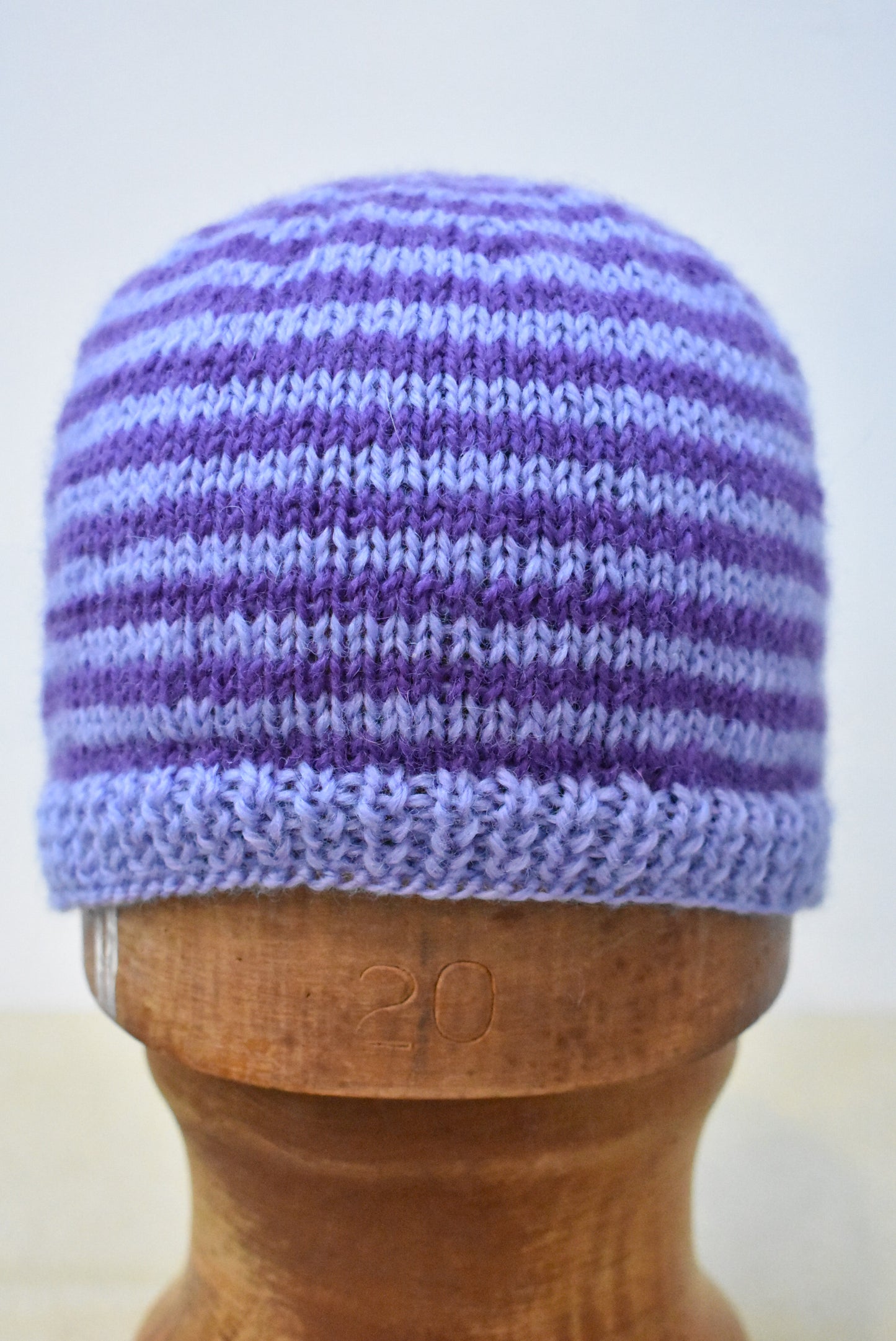 Purple striped crochet beanie