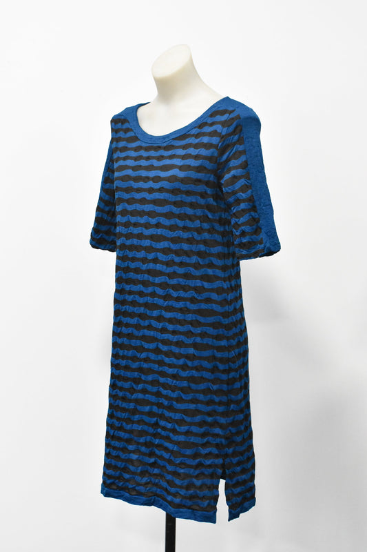 Metalicus black and blue striped wool blend dress, OSFM