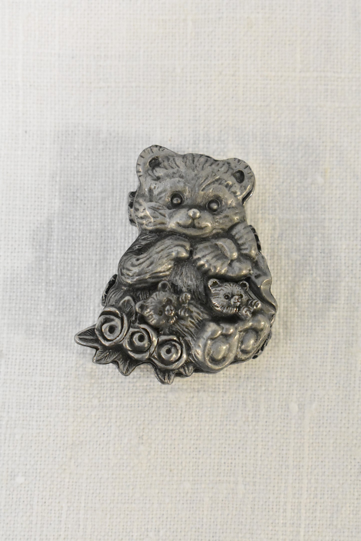 Pewter teddy bear set, earrings, brooch and pendant in a box