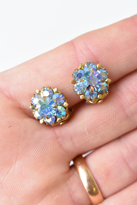 Blue sparkly vintage clip-on earrings