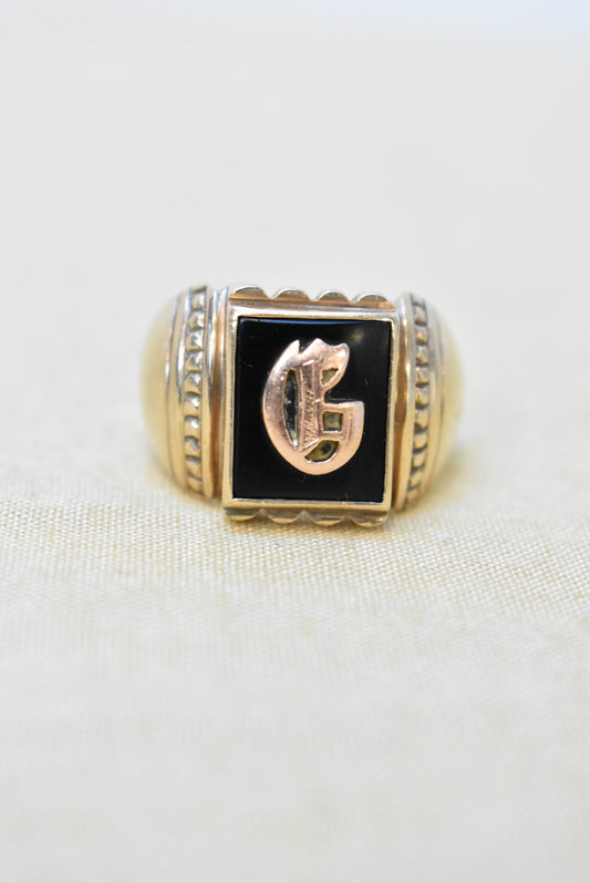 9ct gold onyx initial mourning ring