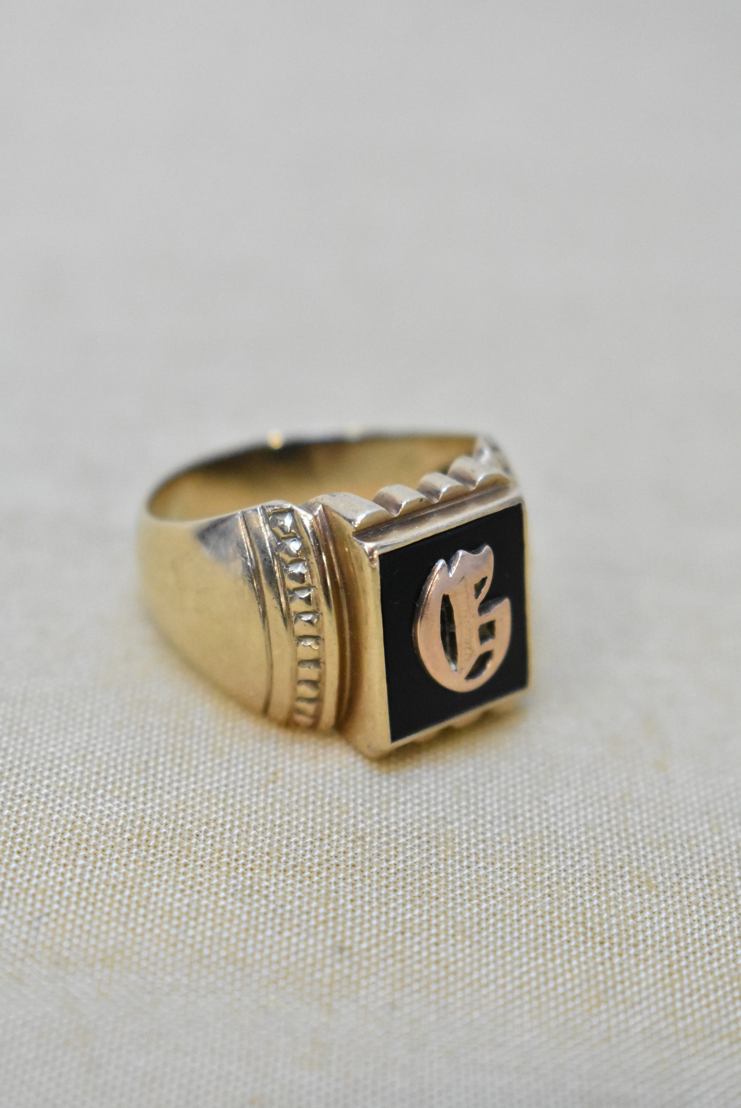 9ct gold onyx initial mourning ring