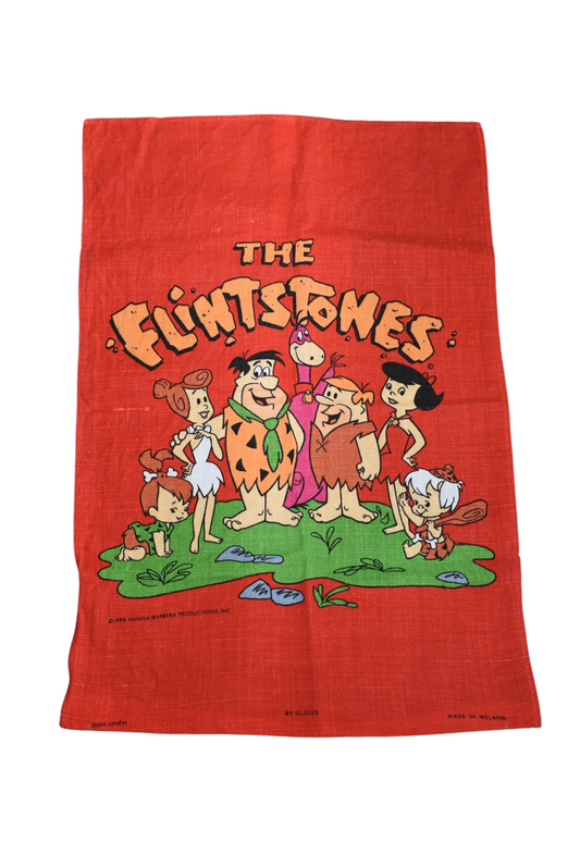 Retro Flintstones pure linen red tea towel