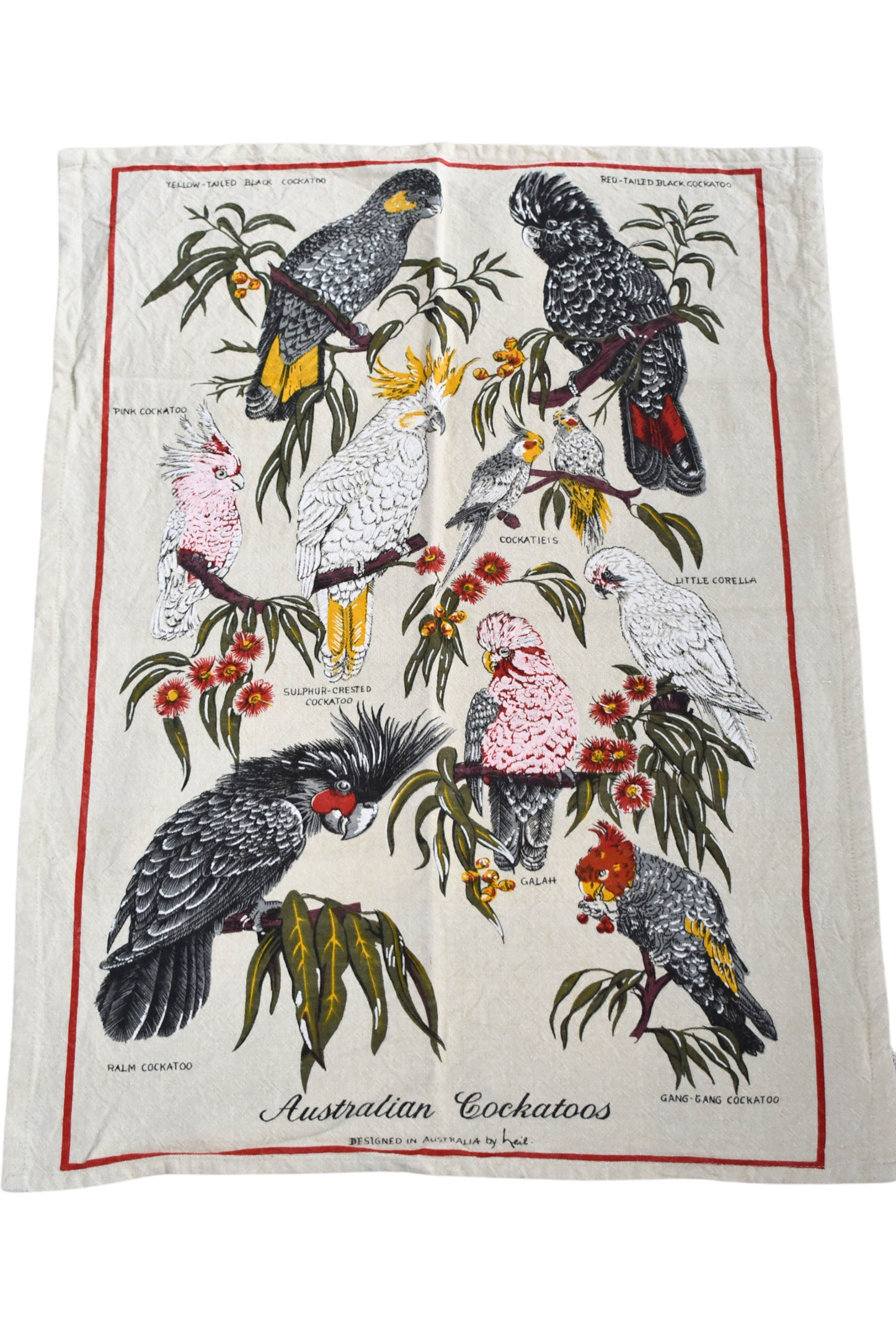 Aussie Blue Kitchen Cockatoo cotton tea towel