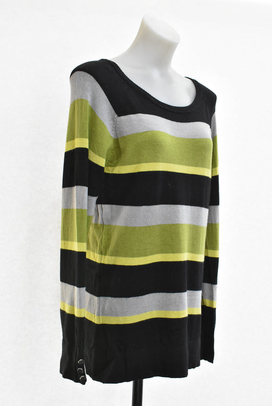 Ella J Classic black, green and grey striped jersey, size M