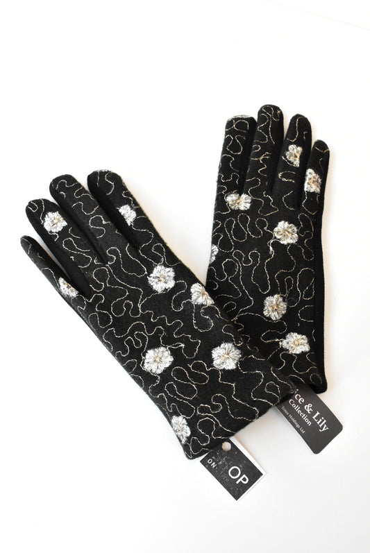 Alice & Lily embroidered fabric gloves, NEW