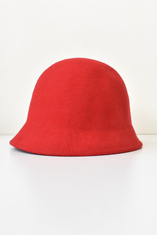 Ruby red wool felt cloche with flat bow