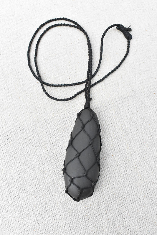 Smooth stone pouch necklace