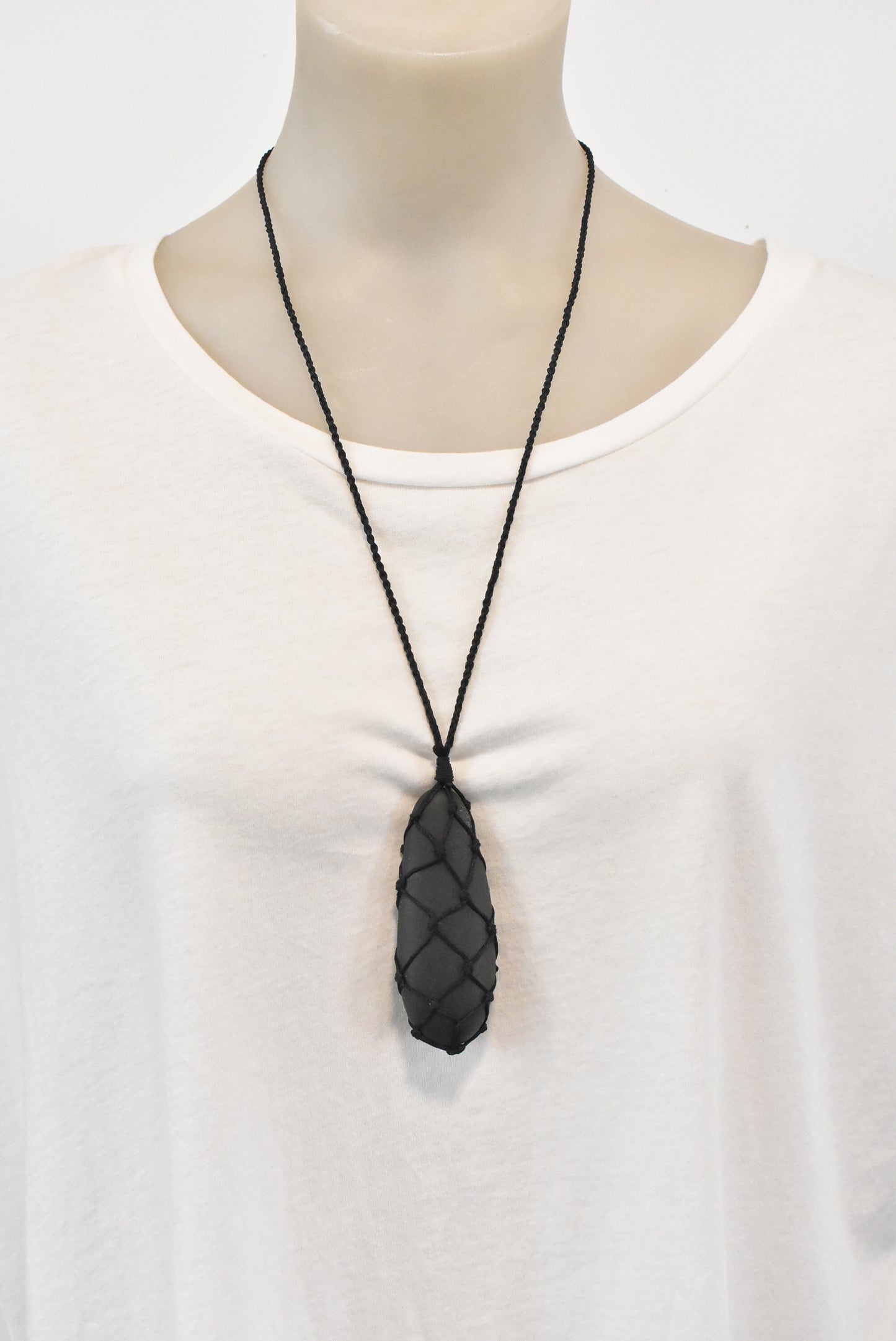 Smooth stone pouch necklace