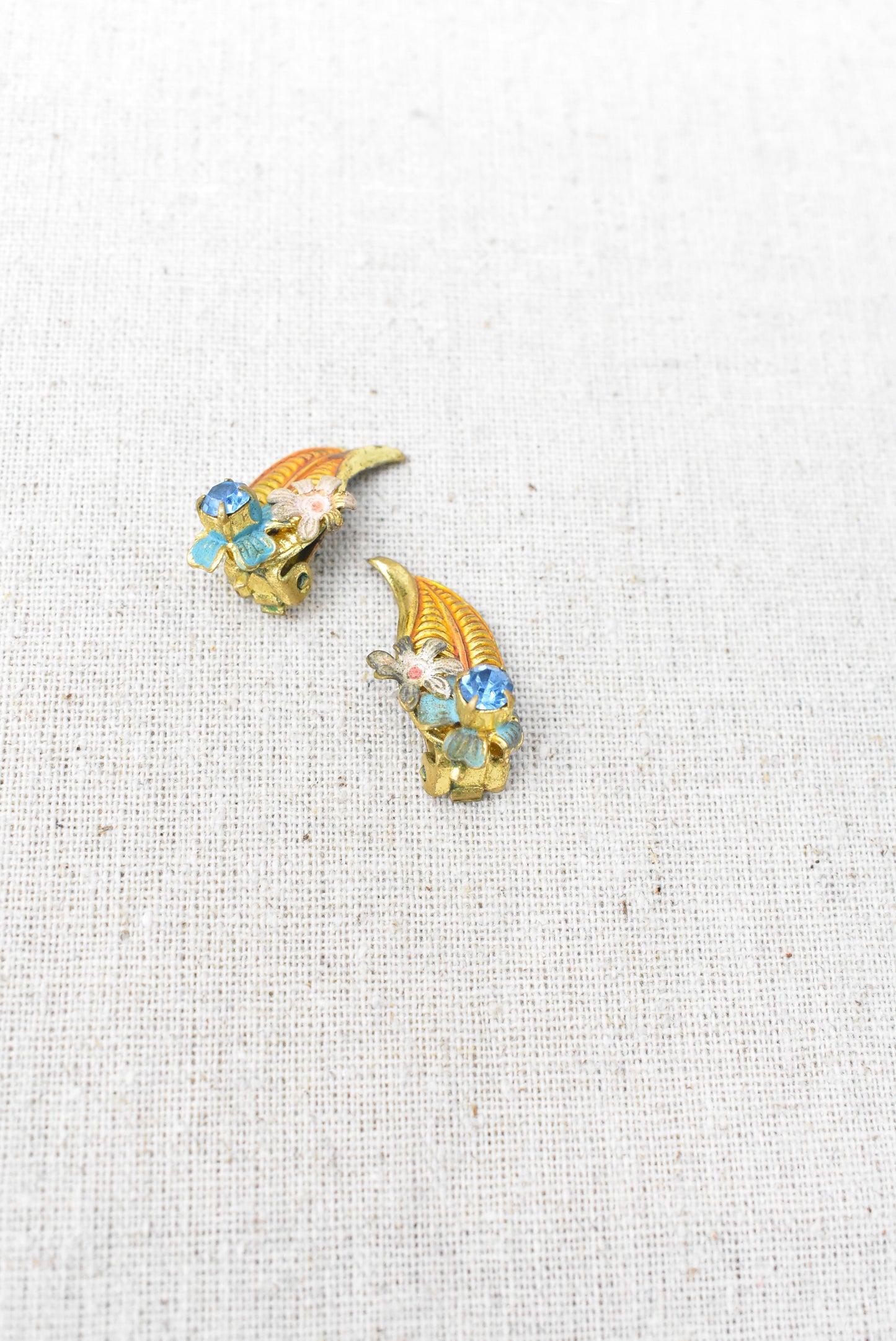 Vintage floral clip-on earrings with blue diamante