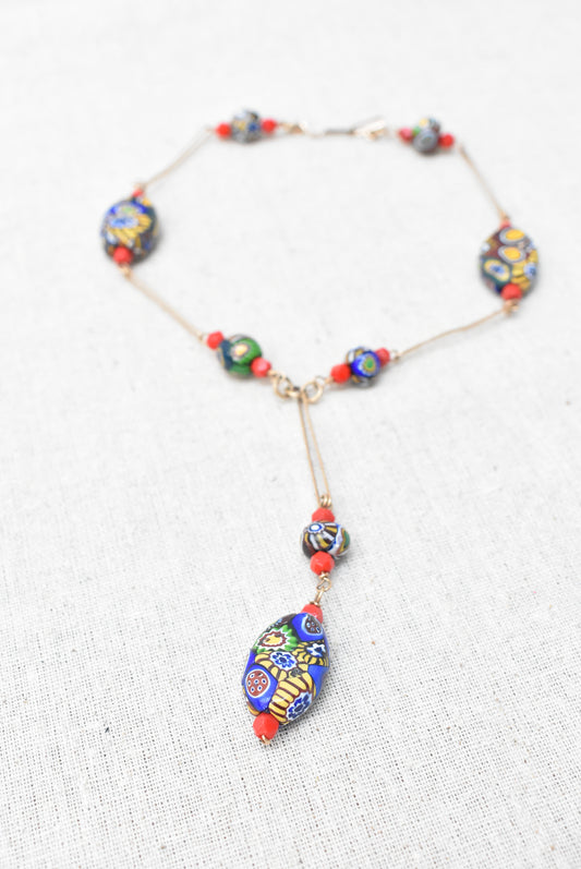 Beautiful bright painted ceramic bead necklace