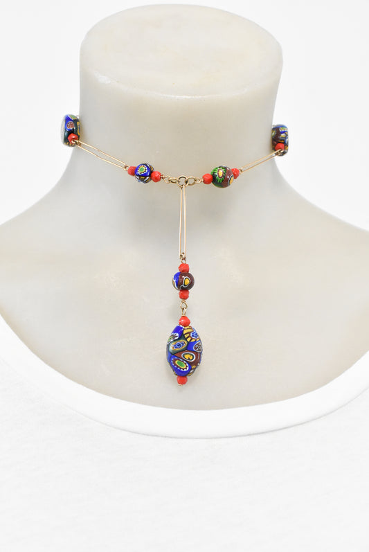 Beautiful bright painted ceramic bead necklace