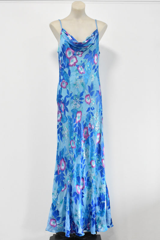 Monsoon silk blend blue floral dress, size 18