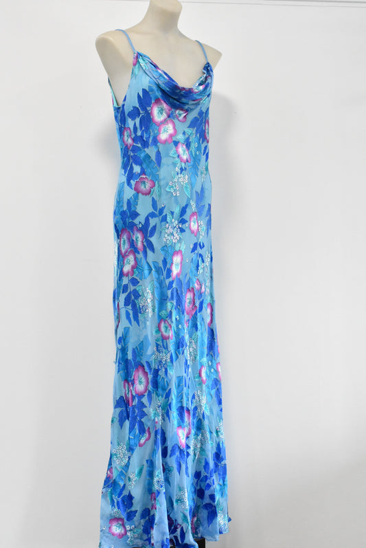 Monsoon silk blend blue floral dress, size 18