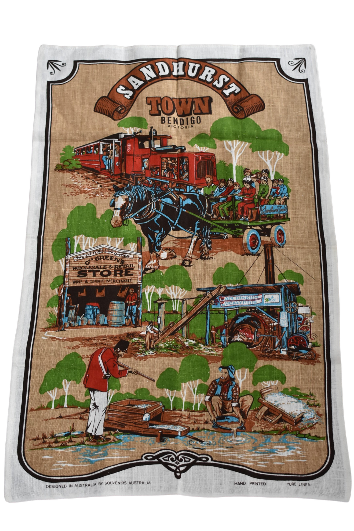 Sandhurst Town Bendigo Victoria 100% linen souvenir tea towel