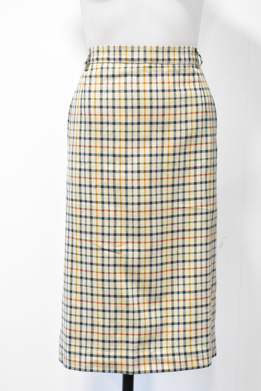 Daks London wool/silk skirt, Burberry like fabric, 18