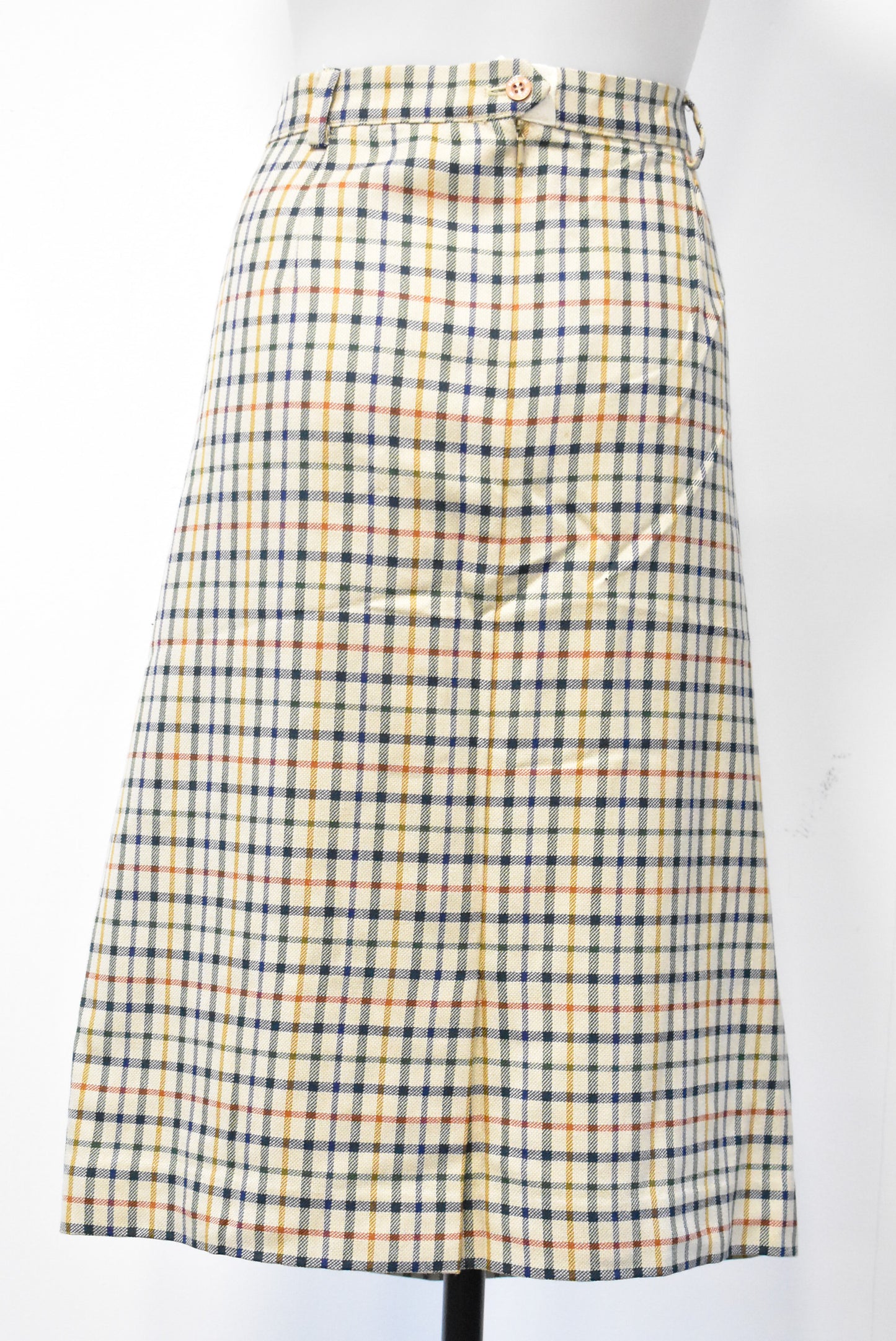 Daks London wool/silk skirt, Burberry like fabric, 18