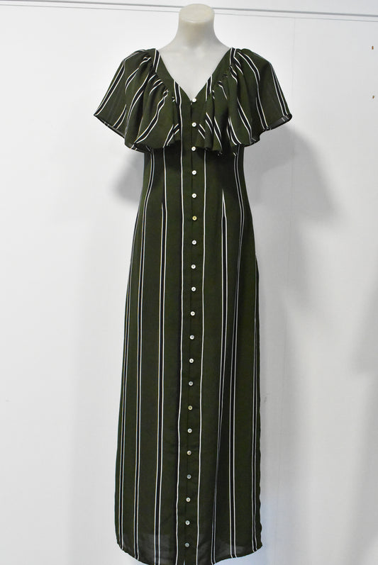 COOP green striped button front maxi dress, XS