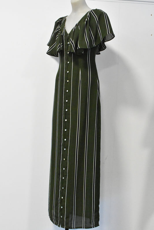 COOP green striped button front maxi dress, XS