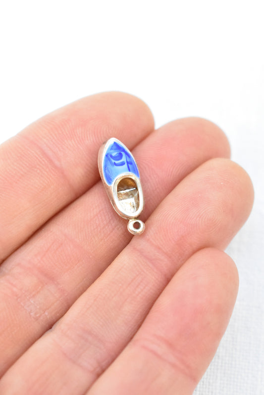 Silver clog pendant/charm enamel painted detail