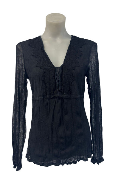 Verge NZ made black mesh lace top, M