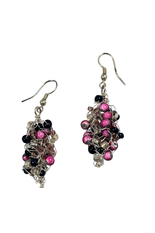 Wire bundle beaded earrings