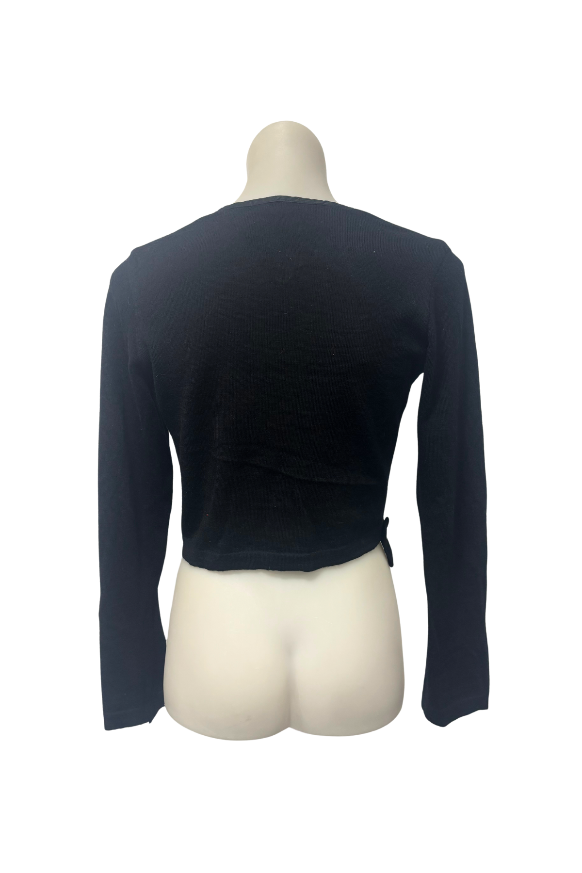 Joan Leach black woven strip knit blouse, 8